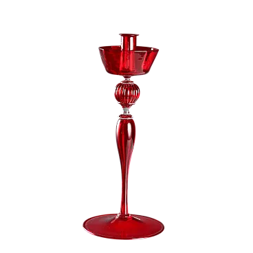 Candeliere in vetro di Murano rosso con raccogligocce, '900