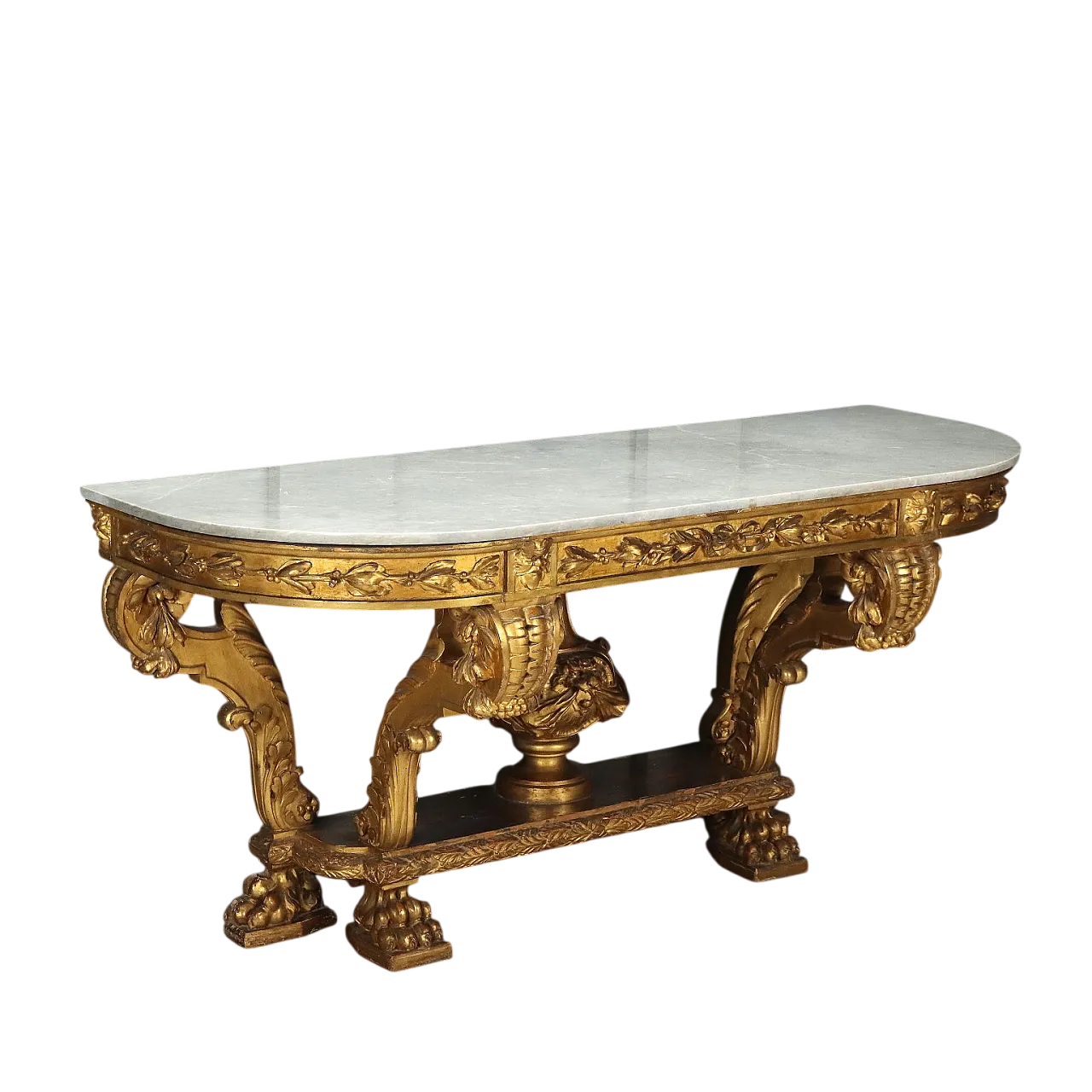 Console table in carved and gilded wood and marble, late 19th century 11