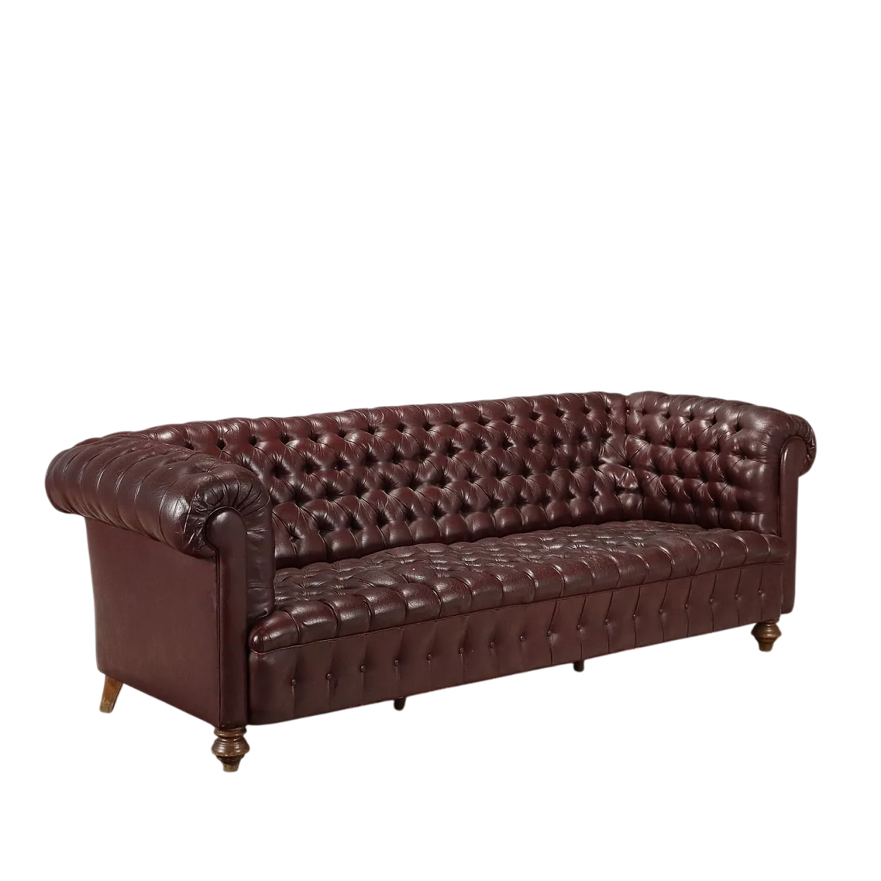 Divano 3 posti stile Chesterfield in pelle, capitonné e faggio, '900 10