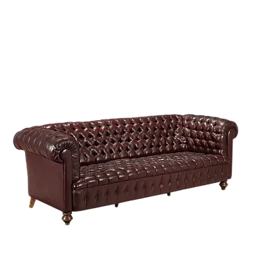 Divano 3 posti stile Chesterfield in pelle, capitonné e faggio, '900