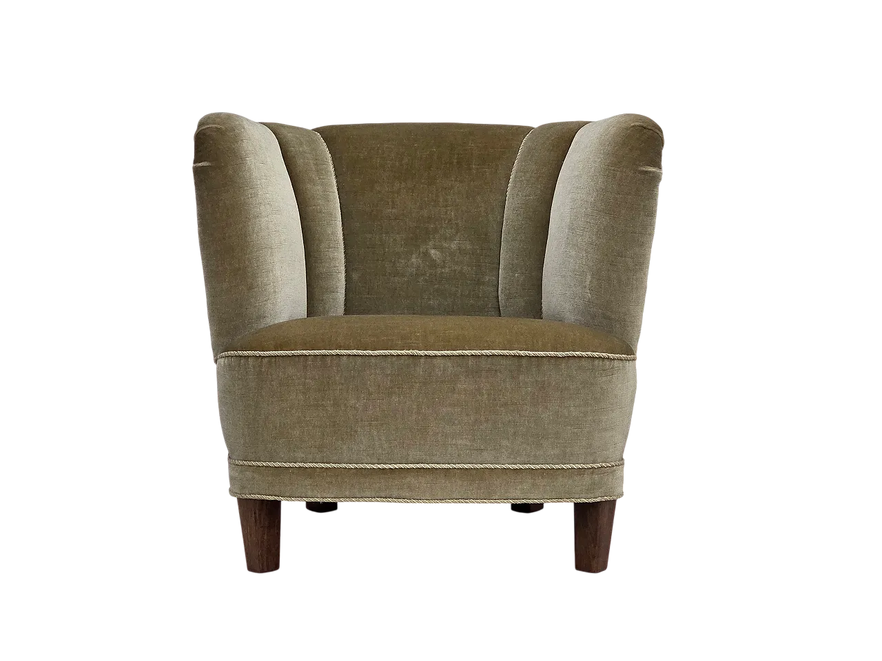 Danish armchair green velour, oak, 1970s 18