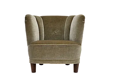 Danish armchair green velour, oak, 1970s