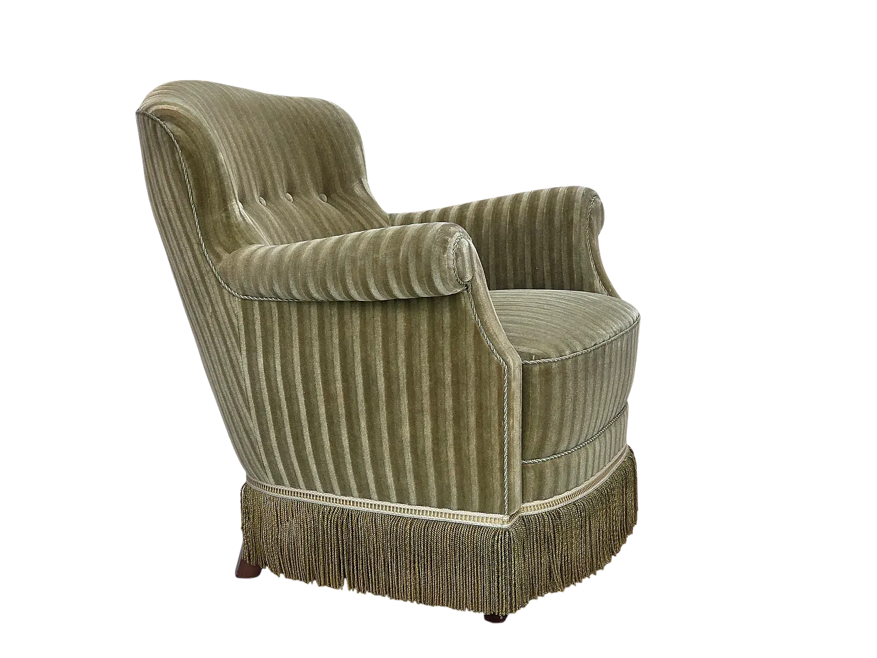 Danish armchair striped furniture velour, beech wood, 1960s 21