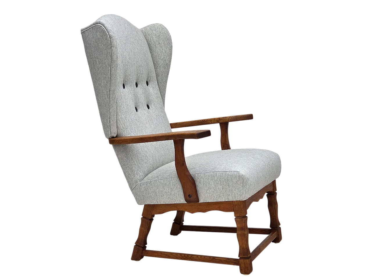Danish high-backed armchair, wool, oak, 1950s 17