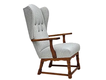 Danish high-backed armchair, wool, oak, 1950s