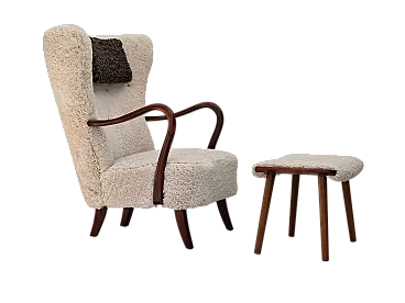 Poltrona danese di Alfred Christensen, pelle di pecora, anni '60