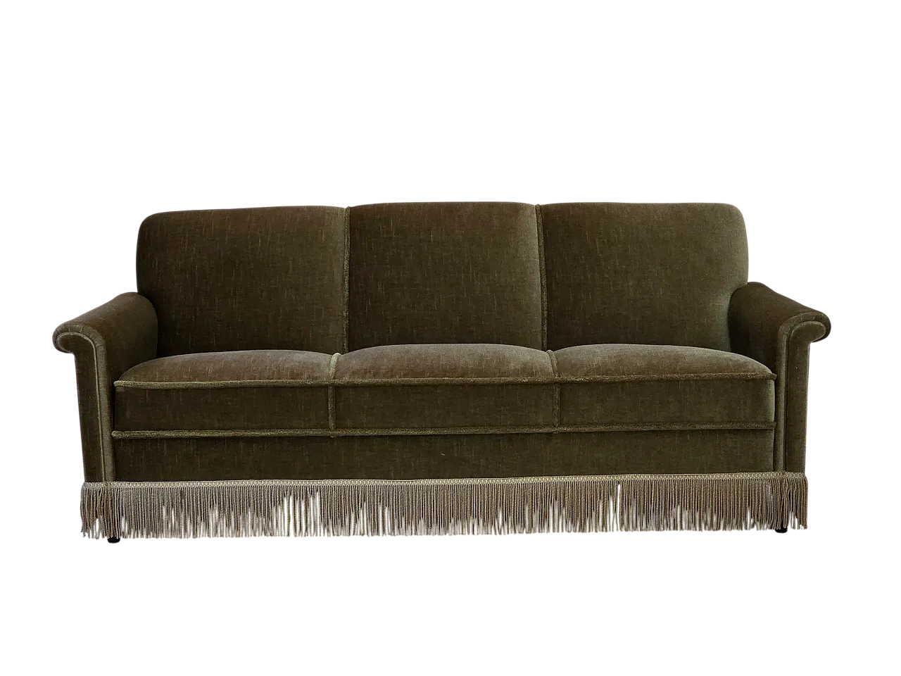 Danish 3-seater sofa, green velour, teak legs, 1970s 18