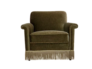 Danish armchair, green velour, teak wood legs, 1970s