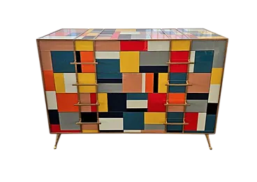 Comò con 4 cassetti in vetro colorato, '900