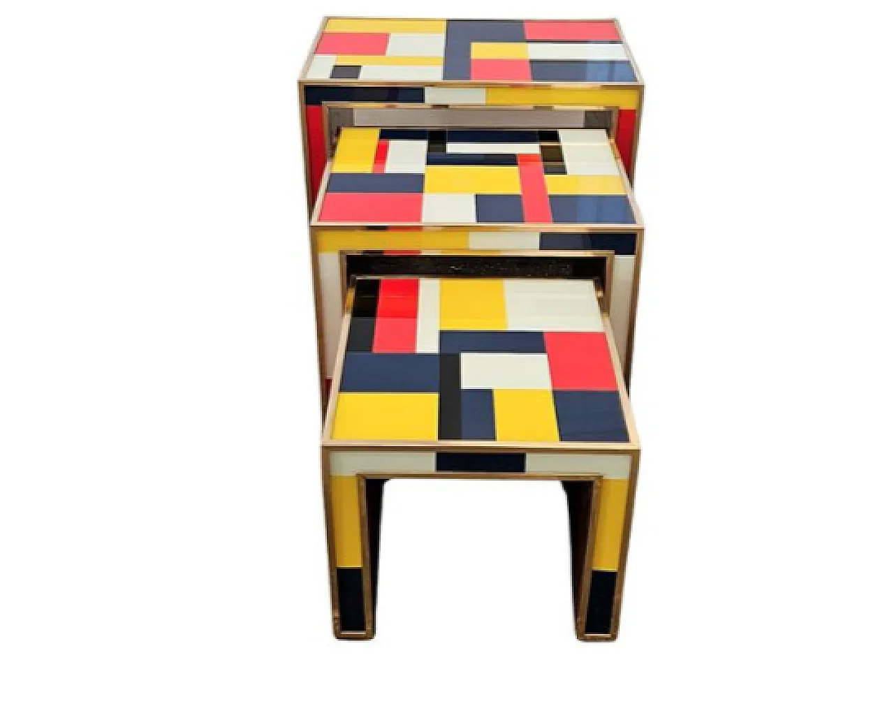 Tris tavolini in vetro e legno, fine '900 1