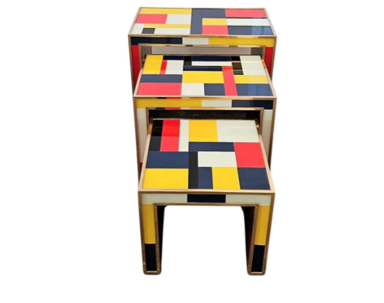 Tris tavolini in vetro e legno, fine '900 5