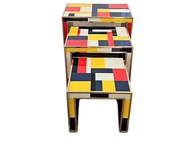 Tris tavolini in vetro e legno, fine '900