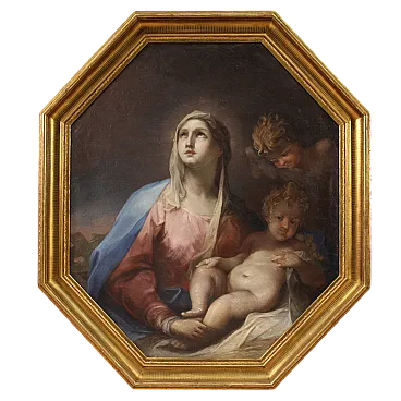 Madonna and Child, large octagonal oil painting, 18th century