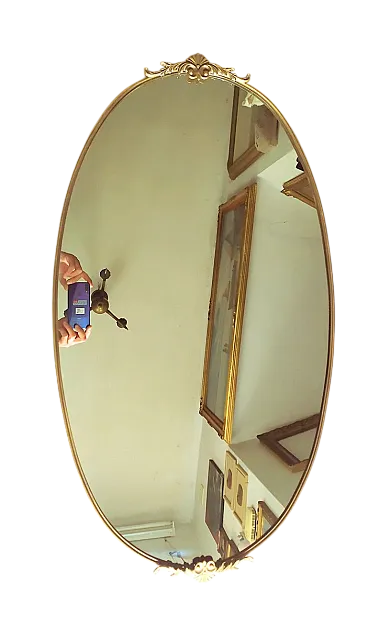 Specchio in metallo con decori floreali, anni '40