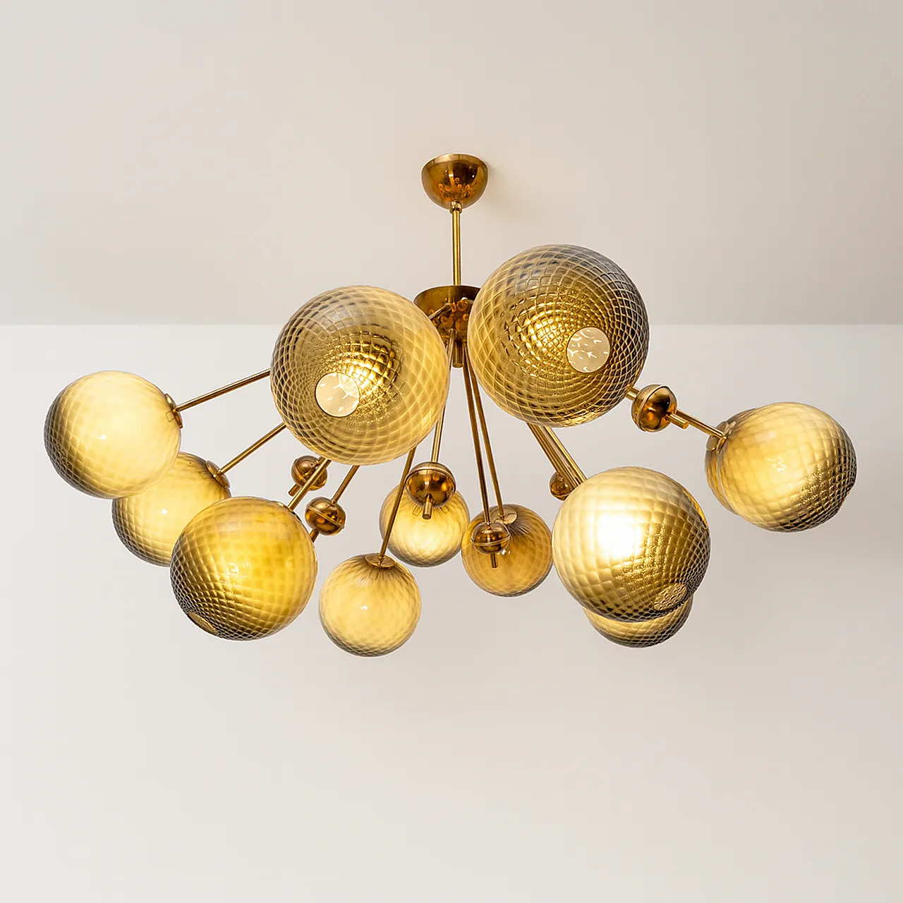 “Galaxy” Chandelier in Brass and Fumé Murano Glass 2