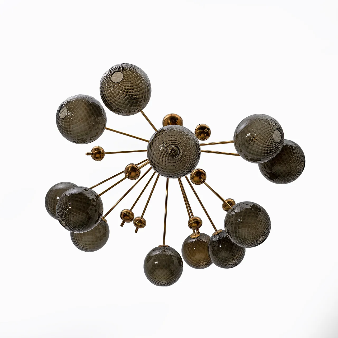 “Galaxy” Chandelier in Brass and Fumé Murano Glass 3