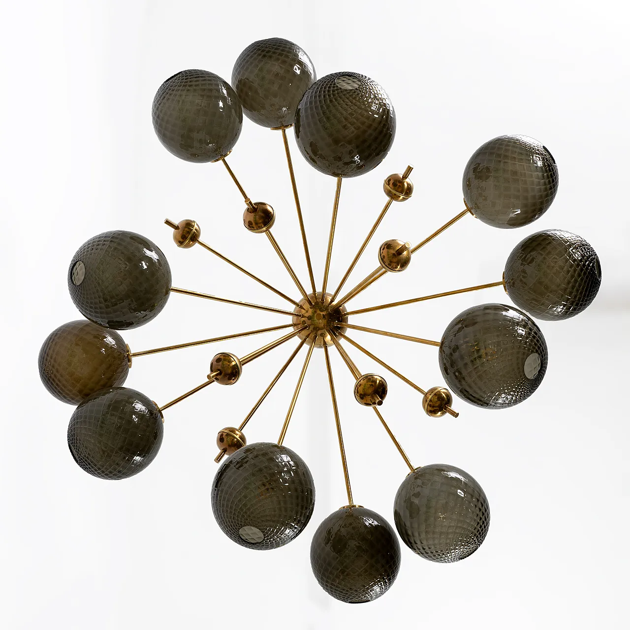 “Galaxy” Chandelier in Brass and Fumé Murano Glass 5