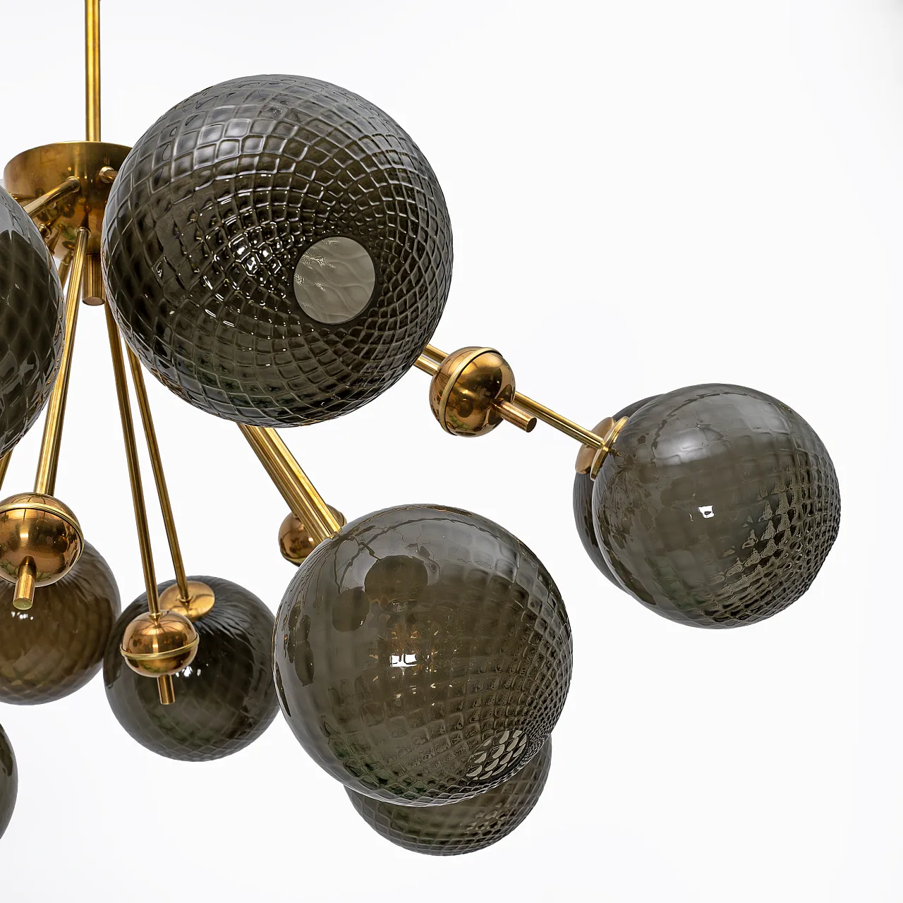 “Galaxy” Chandelier in Brass and Fumé Murano Glass 8