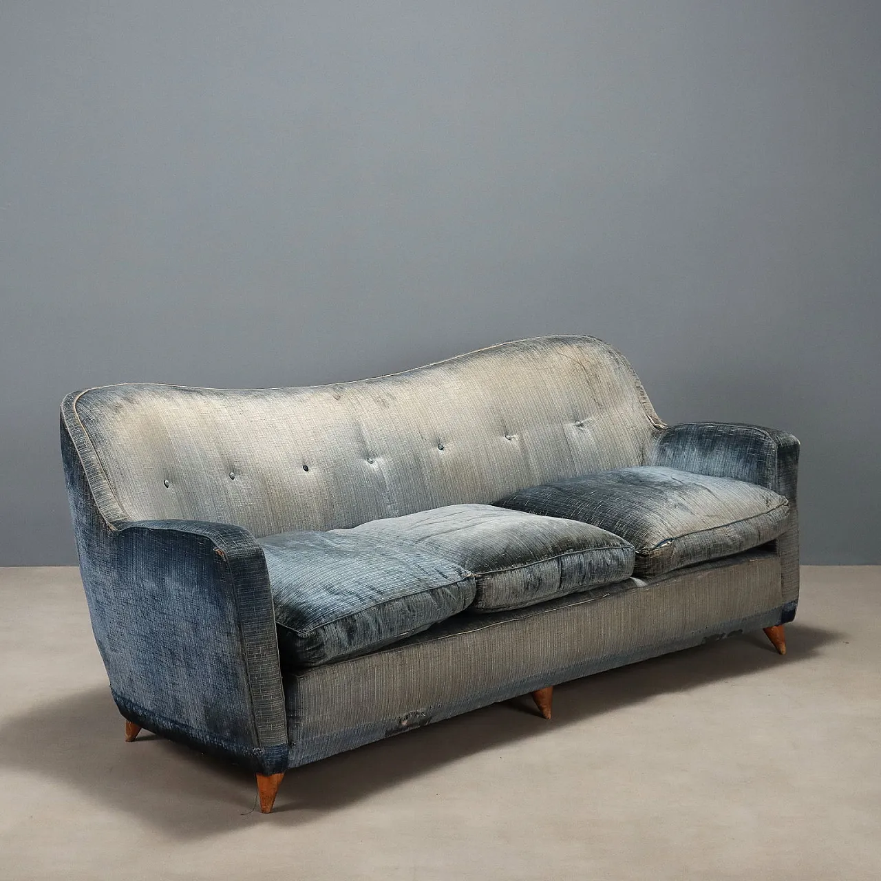 3-seater sofa with down cushions and velvet upholstery, 20th century 1