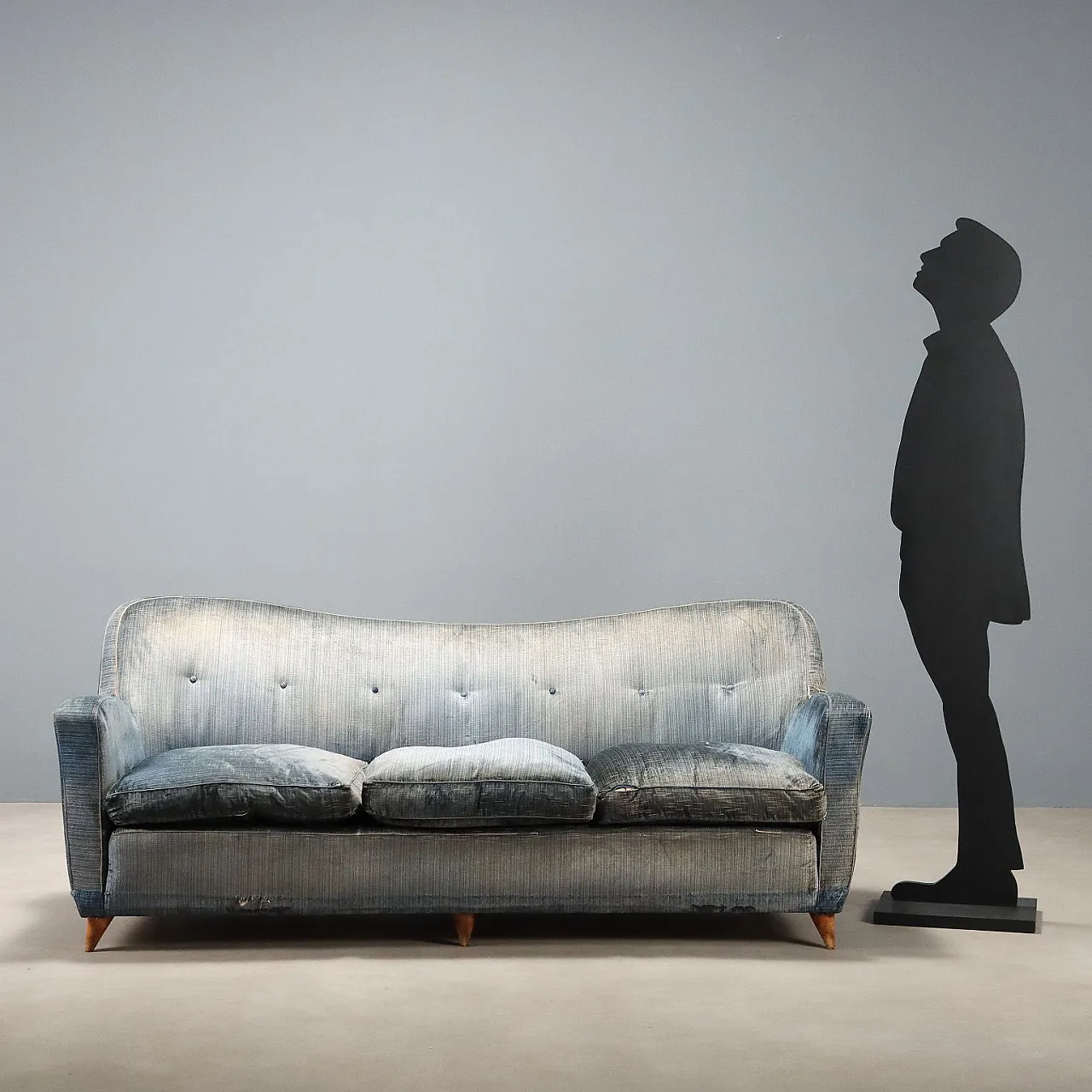 3-seater sofa with down cushions and velvet upholstery, 20th century 2