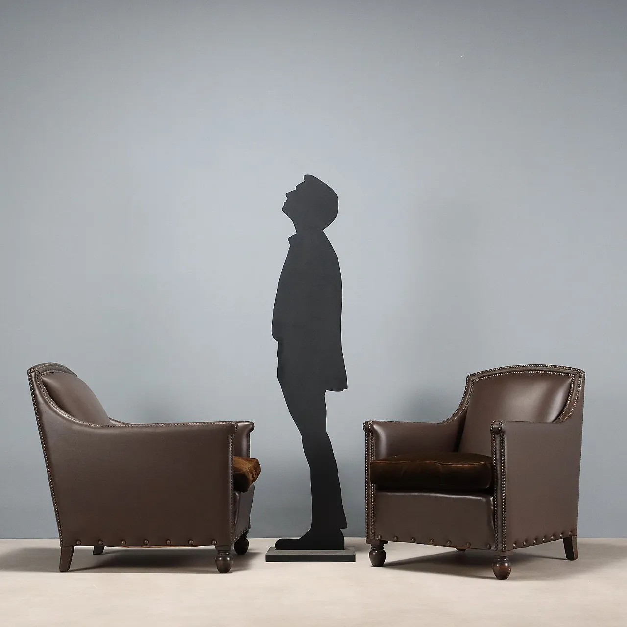 Coppia di poltrone in pelle con cuscini in velluto, '900 2