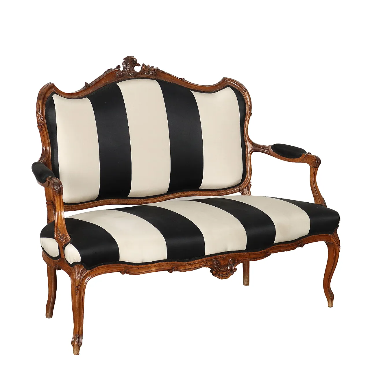 Divano in stile Barocchetto rivestito in tessuto a righe, '900 1