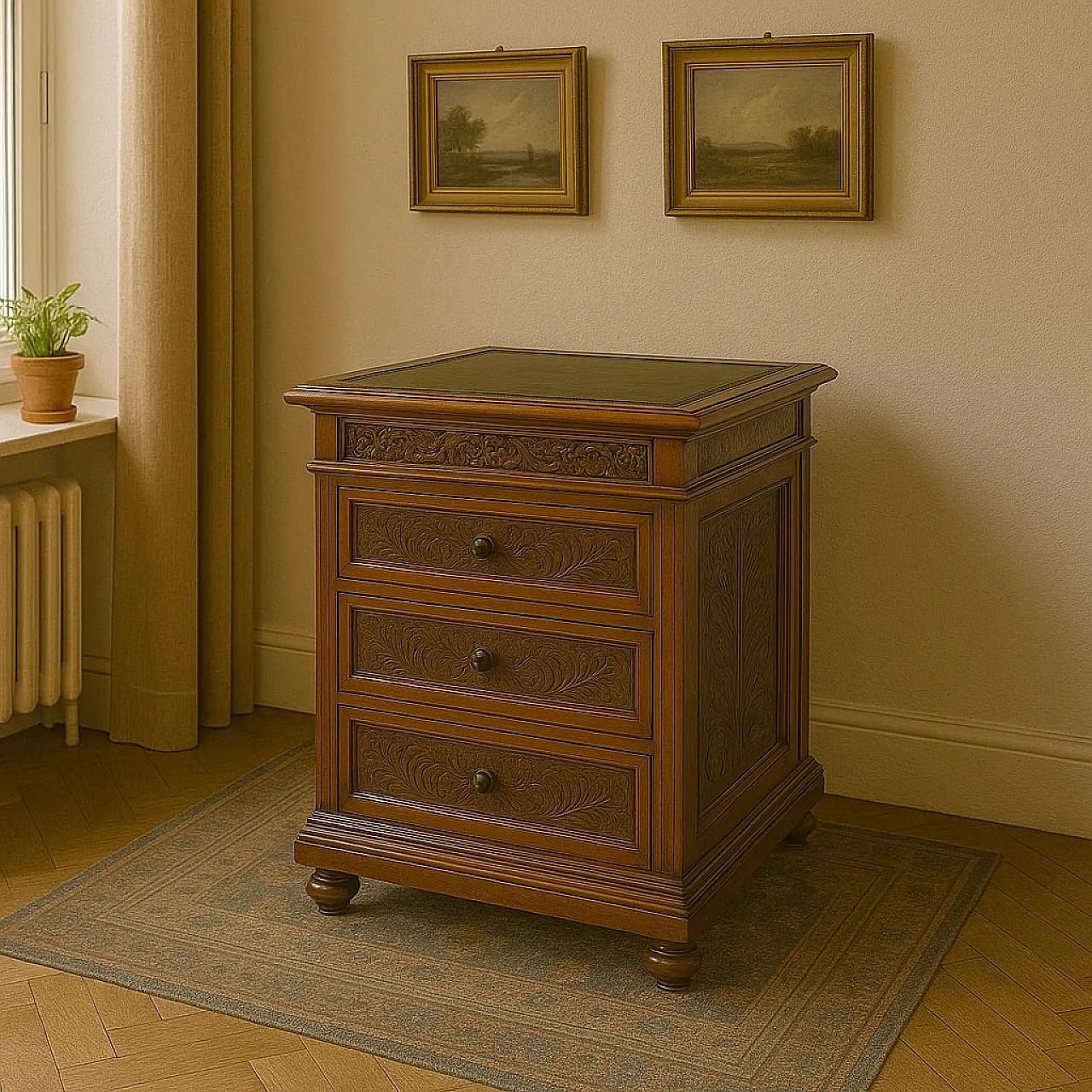 Tudor-style carved walnut writing desk, 19th century 2