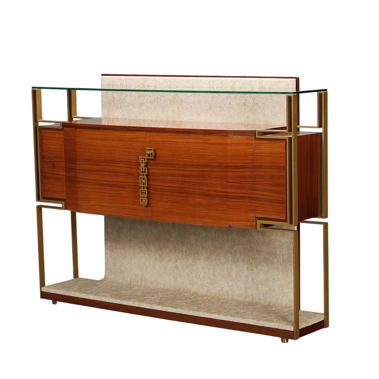 Mobile bar Canturina in metallo ottonato, tessuto e vetro, '900 11