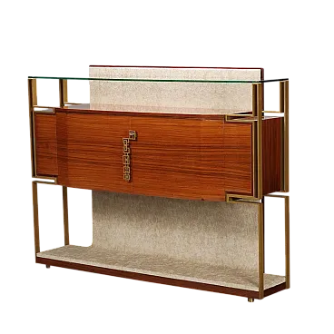 Mobile bar Canturina in metallo ottonato, tessuto e vetro, '900