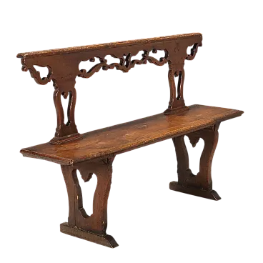 Panca in noce con schienale con fascia e montanti traforati, '700