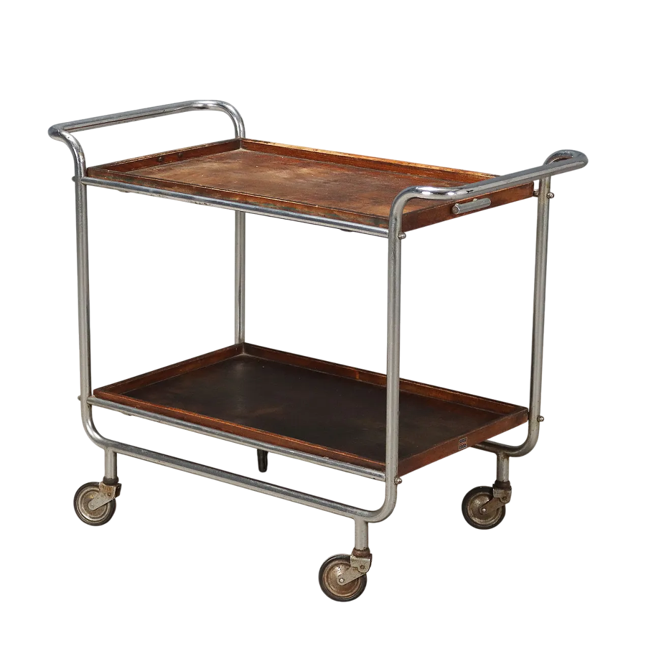 Rationalist style trolley in chrome metal and wood, 20th century 11