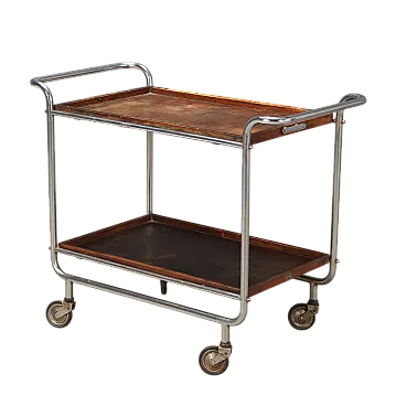 Carrello in stile razionalista in metallo cromato e legno, '900