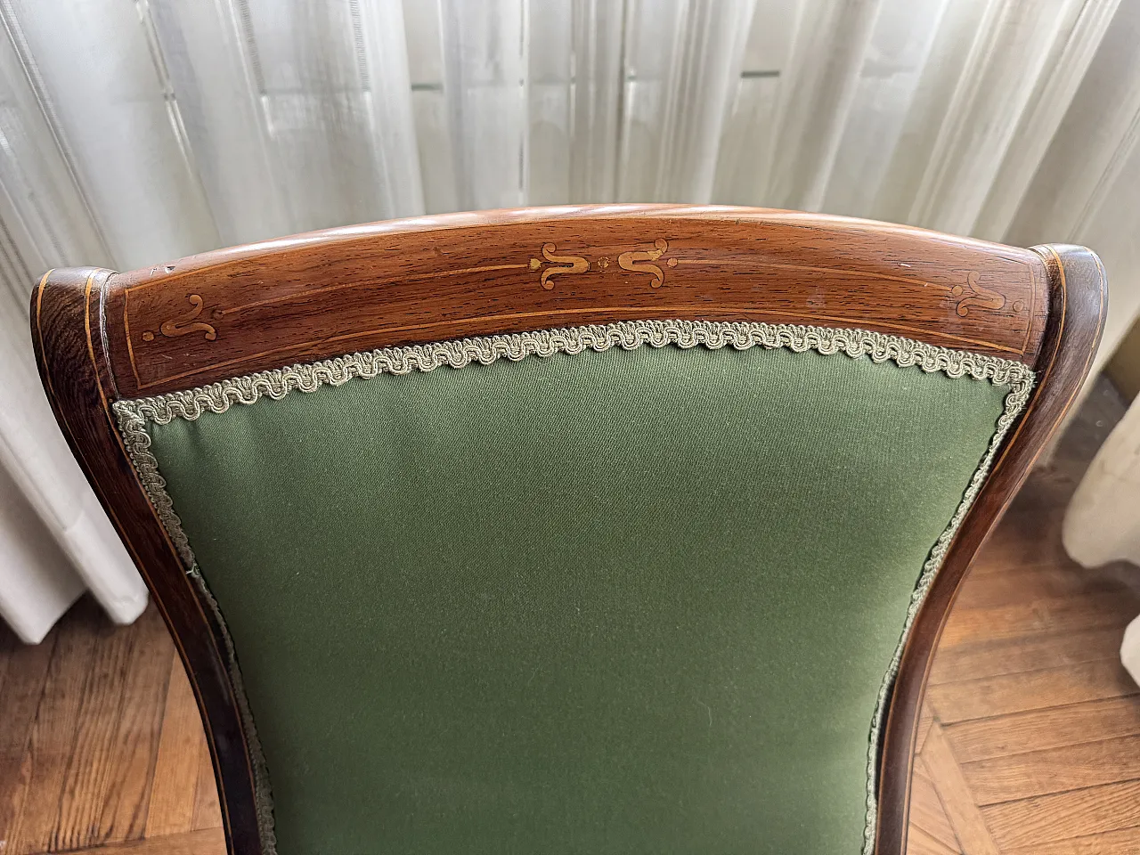 Armchair with curved backrest in wood and fabric, 20th century 2