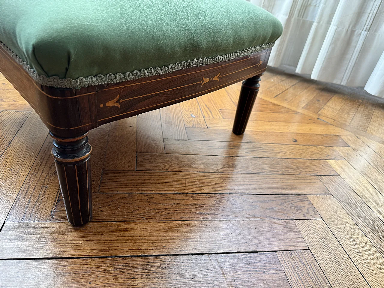 Armchair with curved backrest in wood and fabric, 20th century 4