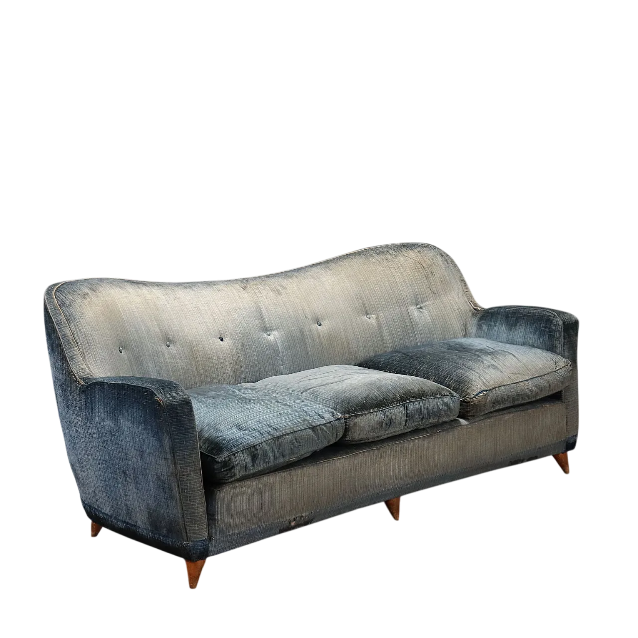 3-seater sofa with down cushions and velvet upholstery, 20th century 10