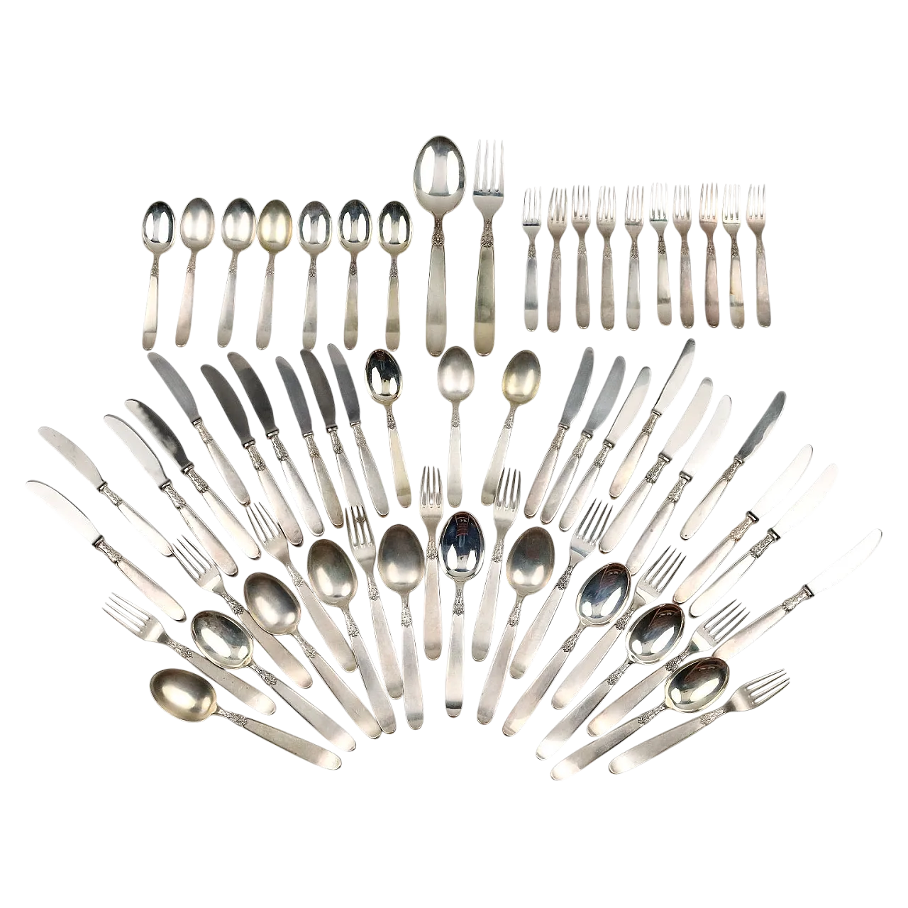 Servizio di posate in argento inciso, '900 9