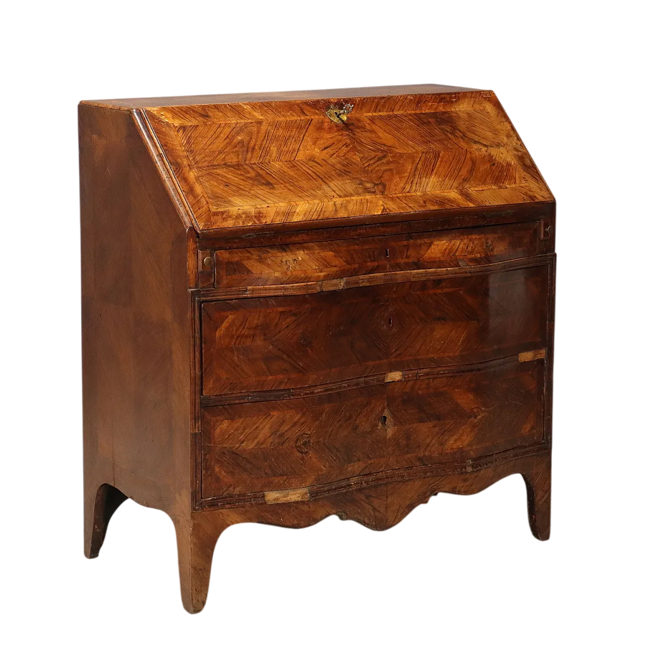 Cassettiera a ribalta in noce e palissandro, metà '700 11