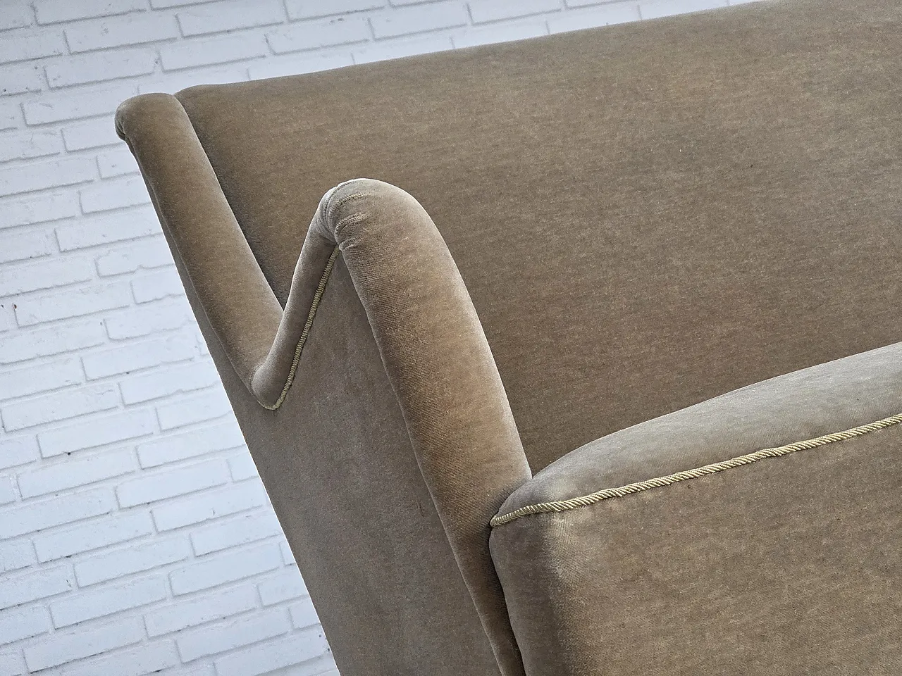 Danish 4-seater sofa, light green velour, 70s 3