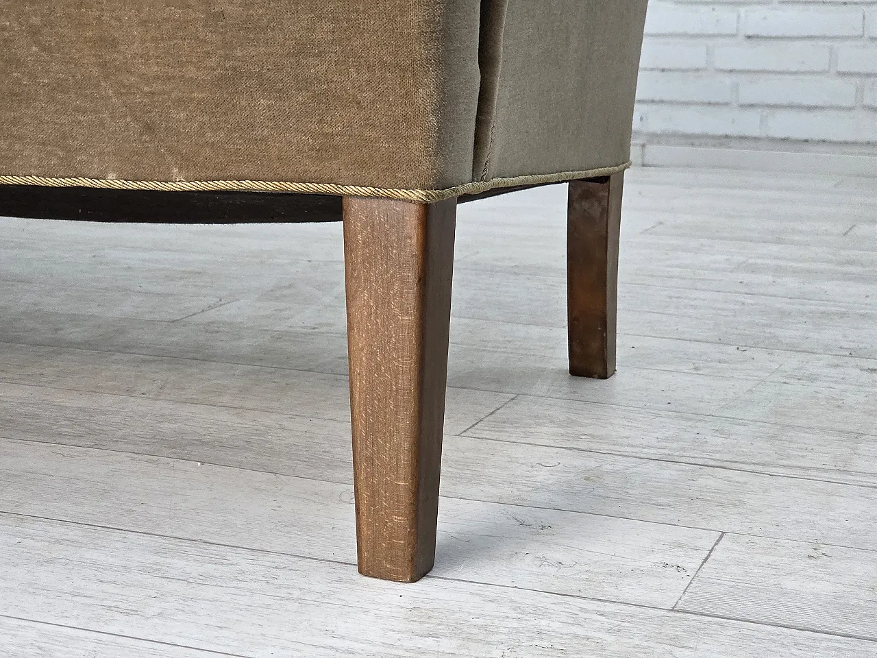 Danish 4-seater sofa, light green velour, 70s 4