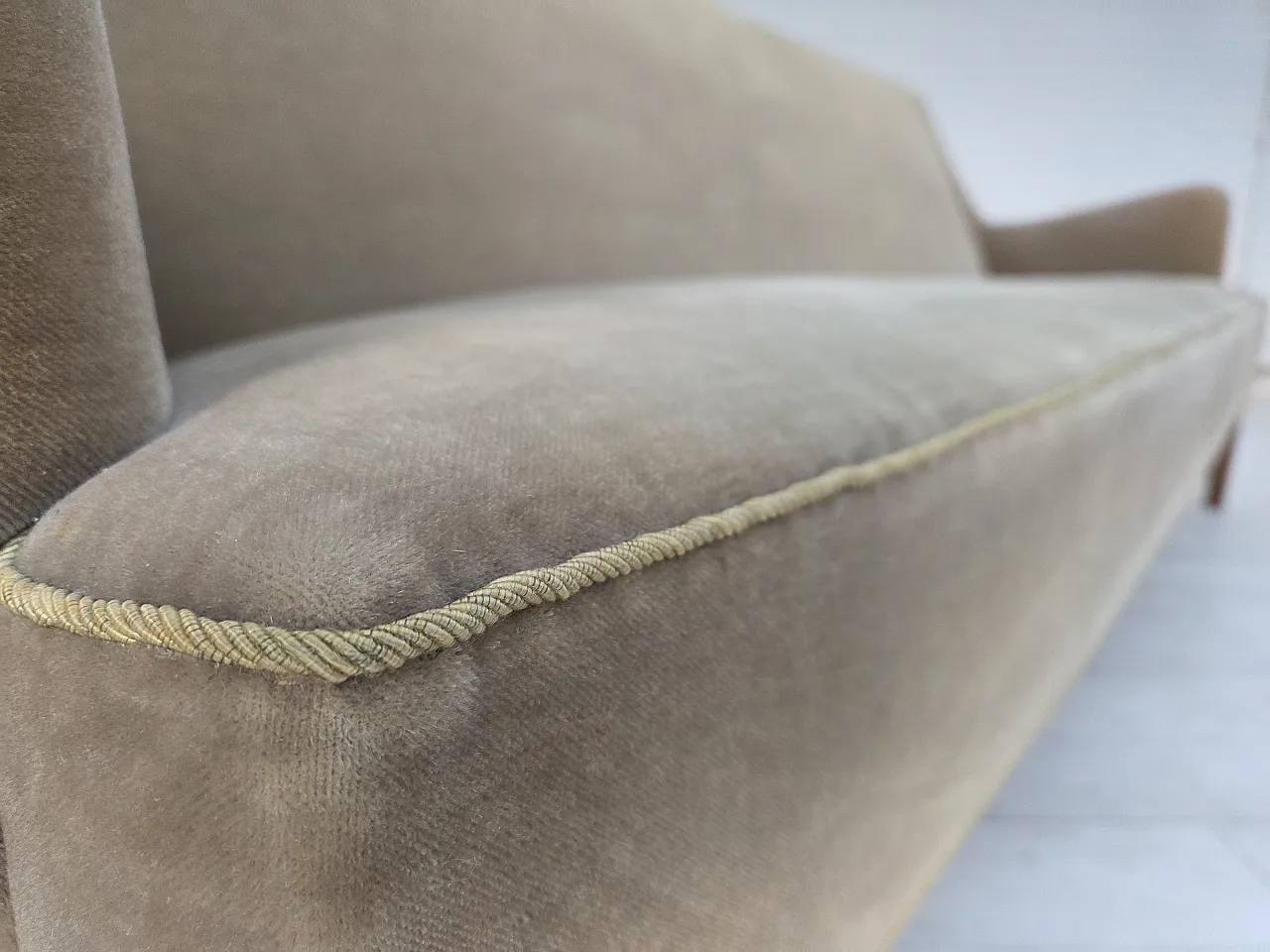 Danish 4-seater sofa, light green velour, 70s 6