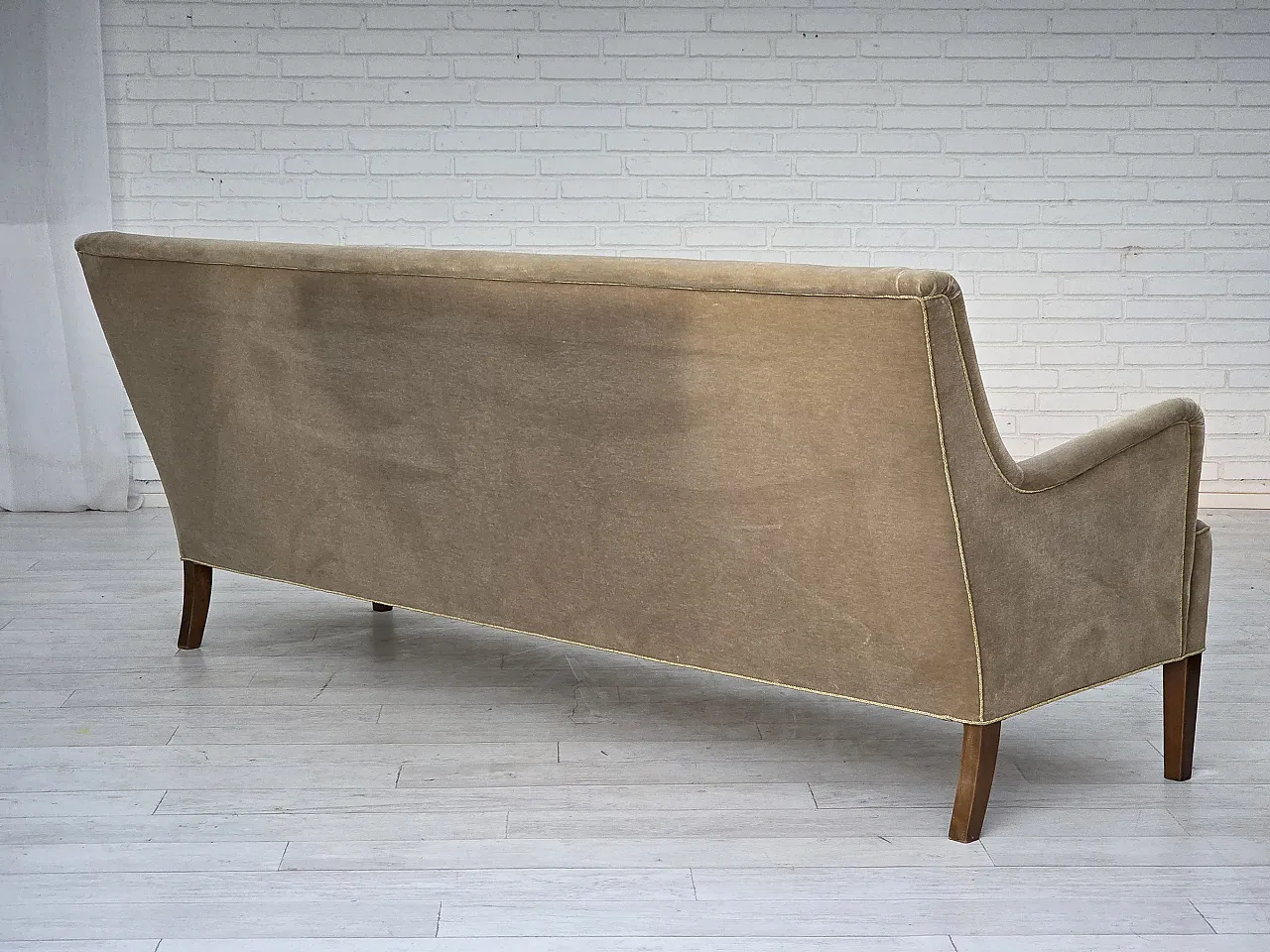 Danish 4-seater sofa, light green velour, 70s 9