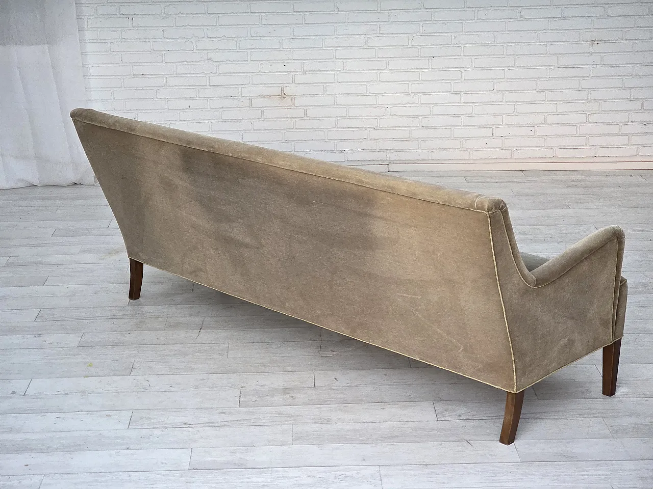 Danish 4-seater sofa, light green velour, 70s 10