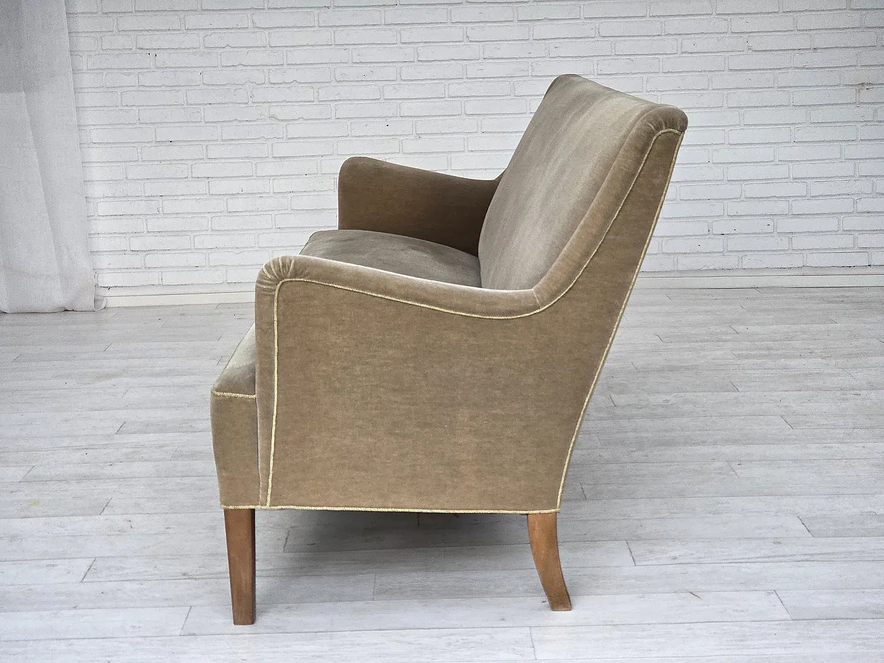 Danish 4-seater sofa, light green velour, 70s 13