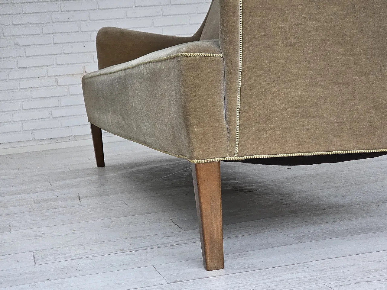 Danish 4-seater sofa, light green velour, 70s 14