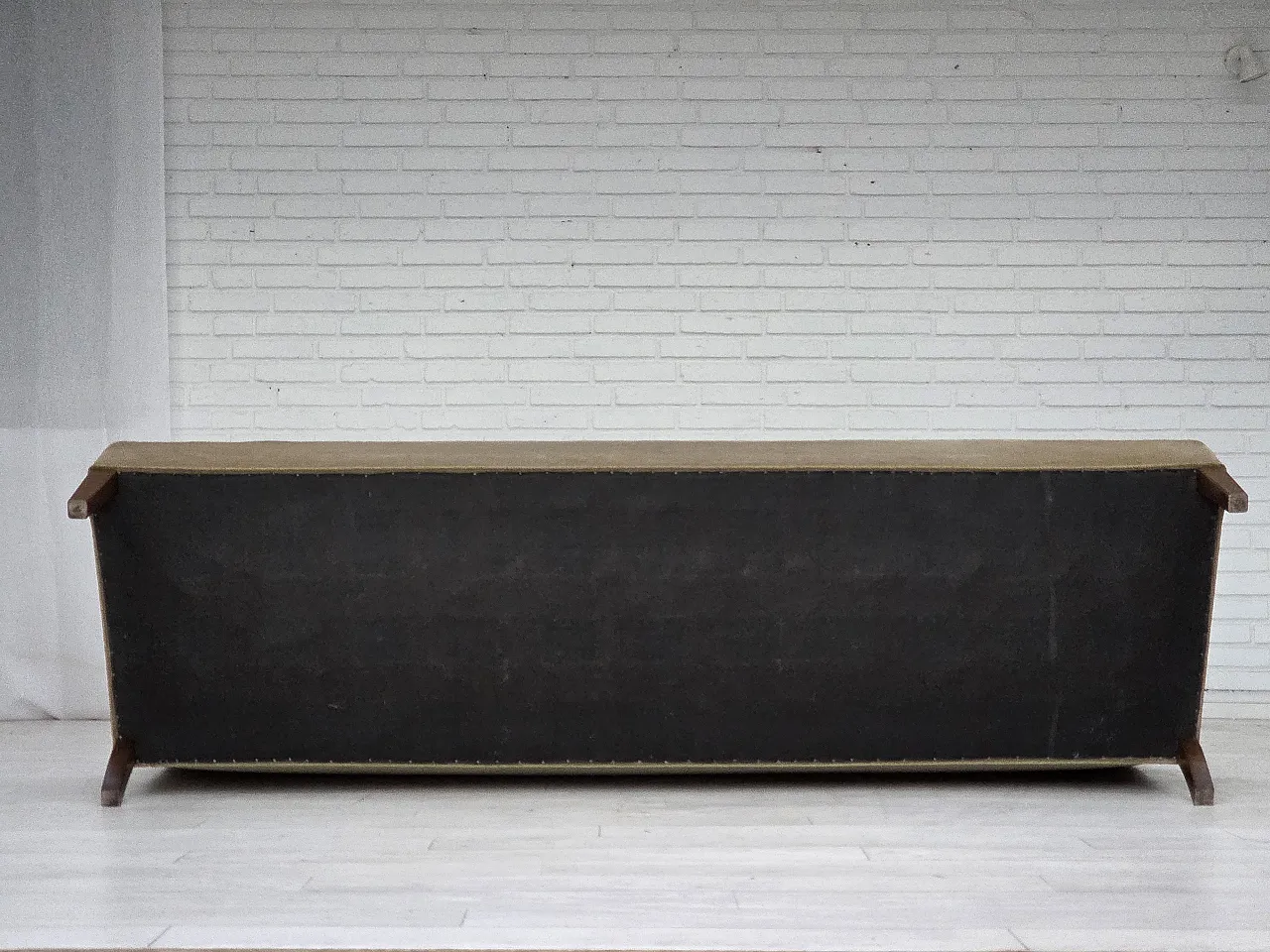 Danish 4-seater sofa, light green velour, 70s 16