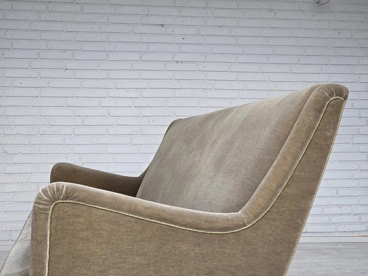 Danish 4-seater sofa, light green velour, 70s 18