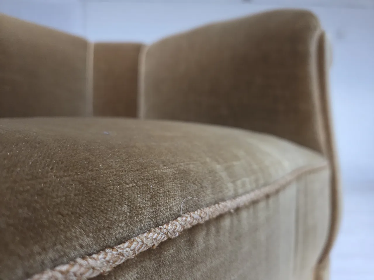 Poltrona relax danese velluto verde chiaro, legno di quercia, anni '60 4