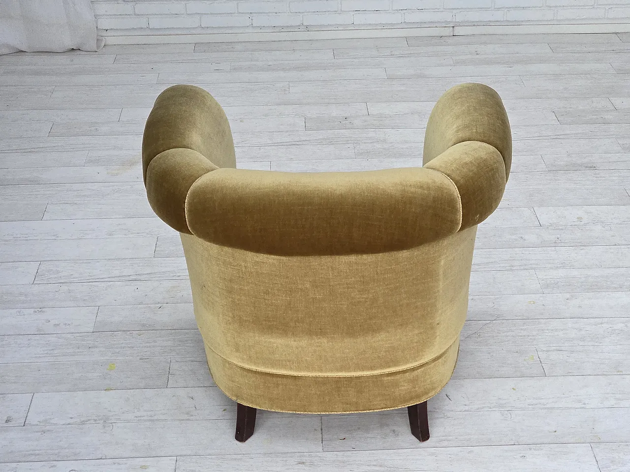 Poltrona relax danese velluto verde chiaro, legno di quercia, anni '60 13