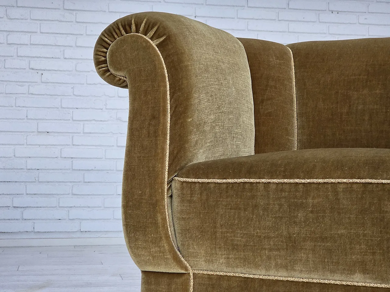 Poltrona relax danese velluto verde chiaro, legno di quercia, anni '60 18