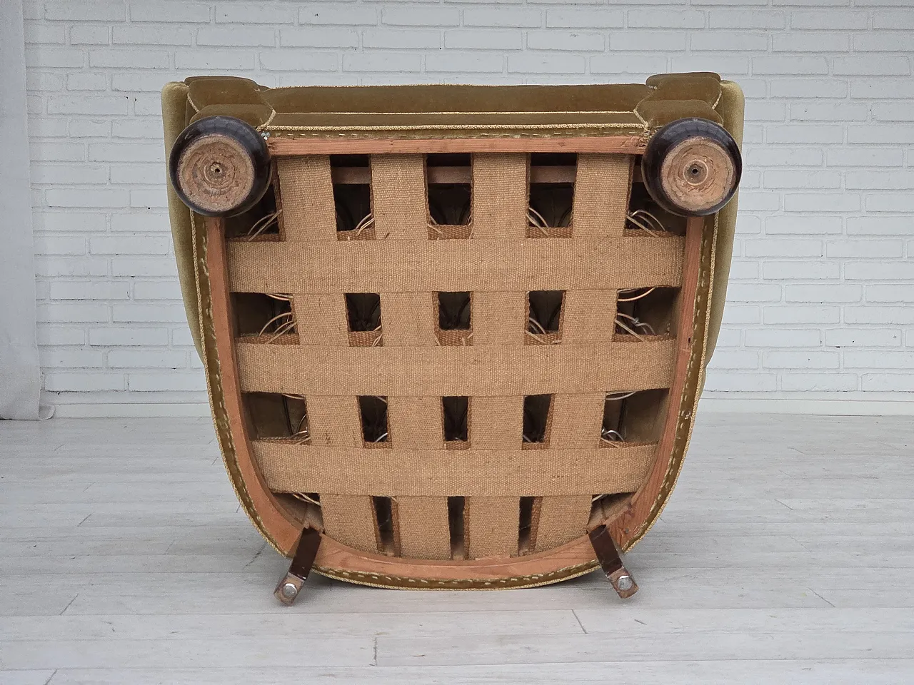 Poltrona relax danese velluto verde chiaro, legno di quercia, anni '60 20